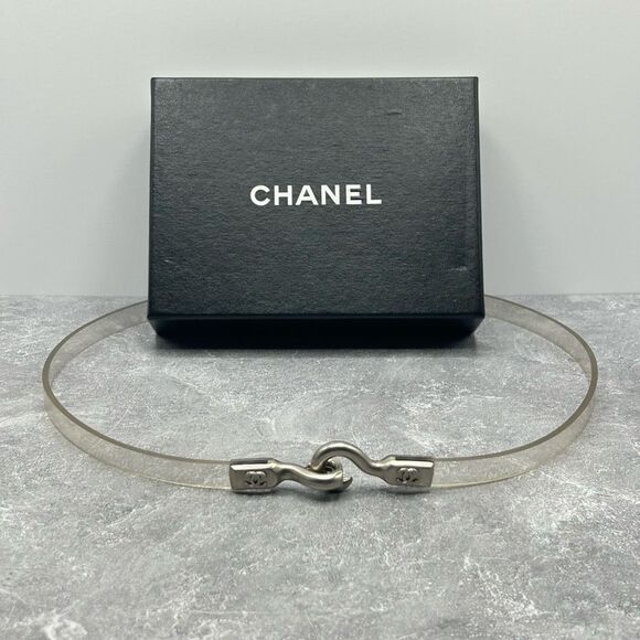 Vintage Chanel Clear Transparent Belt Hook Closure Logo C Waist Accessory Rare - Picture 1 of 15